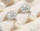 Flower diamond pearl drop earring