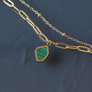 Green pendant - gold bracelet